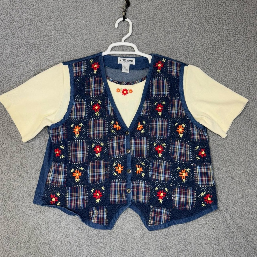 Alfred Dunne Womens Vintage Shirt and Vest Floral Embroidered Size Small